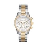 Michael Kors Ritz Chronograph Quartz Watch with Silver and Gold Tones Stainless Steel Strap for Women MK6474