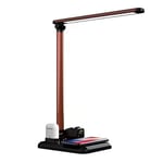 ZYD LED Table Desk Lamp 4 in 1 Qi Wireless Charger Multi-Function Reading Light for Mobile Phone Watch Earphone Charge,Brown