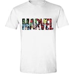 Marvel T-Shirt avec Logo Collage Blanc, 100% Coton.