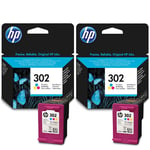 2x Original HP 302 Colour Ink Cartridges For OfficeJet 3835 Inkjet Printer