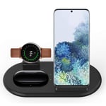 leQuiven Wireless Charging Station, 3 in 1 Wireless Charger Station Compatible with Galaxy Z Fold 3/S20/S20+/S10/S9/iPhone 13 12 Pro Max Mini, Galaxy Watch 3 1 Active 3 2 1, Galaxy Buds, (Black)