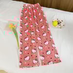 Cartoon HelloKitty Flanellpyjamas för damer - Vadderade och tjockare varma pyjamas för flickor - Röd Röd M
