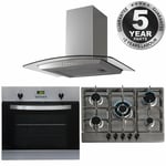 SIA 60cm Stainless Steel Electric Single Oven, 70cm Gas Hob And Curved Hood Fan