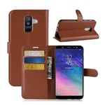 Samsung Galaxy A6 Plus (2018) mobilfodral PU läder skyddande korthållare sedelförvaring stående läge - Brun Brun