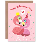 Kawaii Flamingo Valentines Day Greetings Card Plus Envelope Blank inside