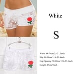 Sexy Hot Shorts Applique Rose Flowers Strap Panties White S