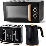 "Grey Wood Textured Scandi Kettle, Toaster, and Microwave Set"