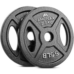 Amonax Cast Iron Weight Plates Set, 2.5kg, 5kg, 10kg Dumbbell Plates for 1 & 2 Inch Olympic Weight Plates Bars, Metal Barbell Plates for Weight Lifting Hip Thrust, Steel Weight Plates for Home Gym