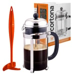 Cortona Classic Cafetiere/ French Press with Scoof Stir + Clean Accessory, 8 cup/ 1 litre (Tangerine)
