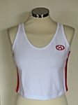 White Cropped Vest Top Red Black Side Stripes Cotton Blend UK 8-10 W1