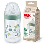 NUK for Nature Biberon, tétine de taille moyenne, 260 ml, tétine en silicone durable avec aération anti-colique, contrôle de la température, sans BPA, vert
