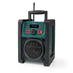 Nedis DAB+ Radio | Jobsite / FM 2.2 " Svart hvit skerm Batteri drevet Nettstrøm Digitalt 15 W Bluetooth® Vekkeklokke Sleep timer IP65 Bære håndtak Grøn Sort