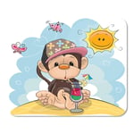 Mousepad Computer Notepad Office Pink Animals Cute Monkey in Cap Beach Animated Ape Home School Game Player Computer Worker Inch