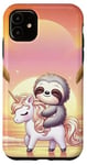 Coque pour iPhone 11 Kawaii Sloth on Unicorn Escapade