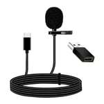 TYGA Store USB Type C Lavalier Lapel Microphone with Noise Reduction for Smartphone, 1.5m USB C Professional Omnidirectional Clip Mic for YouTube/Interview/Recording With USB A Adapter for PC, Laptop