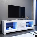 ELEGANT 1600mm LED TV Cabinet Modern White Gloss TV Stand with Ambient Lights for Living Room and Bedroom with Storage Furniture for 32 40 43 50 55 60 65 inch 4k TV
