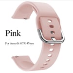 Steel Buckles Strap Soft Silicone Wristband Breathable Pink For Amazfit Gtr 47mm