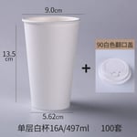 Paper Cup Disposable Cup100Pcs/Pack White Paper Cups with Lid Disposable Coffee Cup Milk Tea Cup Household Office Drinking Accessories Party Supplies-500Ml_with_White_Lid_100Pcs