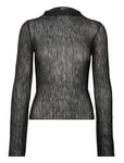 Gina Tricot Plisse Flare Sleeve Top Svart