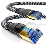 Csl CAT.8.1 RJ45 Câble réseau plat/câble de brassage/câble de données/câble Ethernet, gaine en coton, 40 Gbits, vitesse de fibre optique : 40000 Mbits, compatible avec, Cat 6, Cat7, 15 m