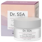 DR. SEA - Crème Liftante Visage, Yeux & Cou à la Grenade & Gingembre - Raffermissante, Hydratante & Anti-Âge - Réduit les Rides & Redéfinit l'Ovale du Visage - SPF15-50ml