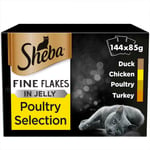 144 X 85g Sheba Fine Flakes Adult Wet Cat Food Pouches Mixed Poultry In Jelly