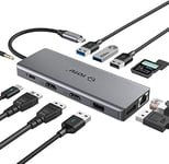 HUB USB C, adattatore Dongle Hub TOTU 13 in 1 di Tipo C aggiornato (4K Dual HDMI e DP, 75 W PD), Docking Station Con triplo Display per sistemi USB C Windows e MacBook Pro