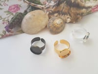18mm Silver, Gold Or Bronze Coloured Ring Blanks, Pad Ring Base, Adjustable Size
