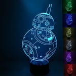 Dekorativ Star Wars lampa med 3D-effekt och skiftande färg - BB8