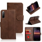 NOKOER Leather Case for Sony Xperia L4, Flip Cowhide PU Leather Wallet Cover, Card Holder Leather Protective Phone Case for Sony Xperia L4 - Brown