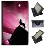 Fancy A Snuggle Howling Wolf At Full Moon - Pink Universal Faux Leather Case Cover/Folio for the Samsung Galaxy Tab 4 7 inch