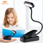 Svart läslampa med klämma, batteridriven boklampa, klämma lampa, batteridriven nattläslampa, kallvit ljusfärg