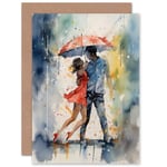 Dancing in the Rain Watercolour Romance Valentines Day Love Blank Greeting Card