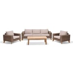 Lifestyle Garden Bahamas sofagruppe Teak/natur med beige pute 3-seter sofa, 2 stoler & bord 140x80 cm