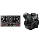 Pioneer DJ DDJ-200 Smart DJ Controller, Black & Logitech G Driving Force Wired gear lever for G923, G29 or G920, 6 gears, Push Down reverse gear, steel and leather, black