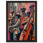 New Orleans Jazz Festival Musicians Warming Up in the City Street Abstract Modern Painting Artwork Framed Wall Art Print A4