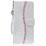 Samsung Galaxy A71 Case, Girly Glitter Sparkly Shockproof Flip Case Stand PU Leather Wallet Phone Cover with Wrist Strap Card Holder Soft TPU Bumper Magnetic Protective Case for Samsung A71, Silver
