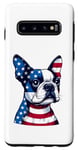 Coque pour Galaxy S10 Boston Terrier Dog Drapeau américain 4 juillet Chiot patriotique