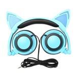 Wired Headphones Over-Ear Foldable Cat Ear Earphones with LED Light For Girls,Children.Compatible for Mp3 Mp4 player,iPhone,Android Phone (blue)