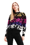Desigual Women's Woman Flat Knit Thin Gauge Pullover Polo Sweater, Black, XS