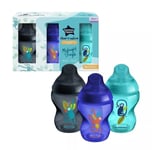 3x Tommee Tippee Closer to Nature Midnight Jungle Baby Feeding Bottles 260ml 0m+