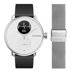 Withings - Scanwatch 38 mm White Set with 1 Black FKM 18 mm Wristband + 1 Silver Milanaise Wristband 18 mm - Hybrid Connected Watch with ECG, Heart Rate, SPO2 and Sleep Tracking