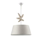 ONLI - Lampe à suspension avec décoration étoile de mer en bois. Abat-jour en tissu beige diam. 45cm