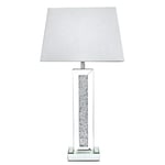 Touch of Vogue® Crushed Diamond Bed Side Table Lamp Desk Table Crystal Filled Diamante Silver Mirror Mirrored Shade White
