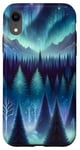 Coque pour iPhone XR Magic Night Forest Mountains Aurore Borealis