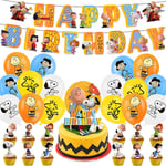 Snoopy-tema födelsedagsfesttillbehör Dekorationssats Inkluderar Banner Ballonger Kit Tårta Cupcake Toppers  (FMY)
