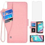 Asuwish Compatible with OnePlus 5T Wallet Case Tempered Glass Screen Protector and Flip Cover Card Holder Cell Phone Cases for OnePlus5T A5010 One Plus5T 1 Plus T5 1plus One+ + 1+ 1+5T Women Men Pink