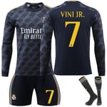 Madrid VINI JR. #7 2023/2024 RM Långärmad Höst/Vinter Borta Fotbollströja/Shorts/Strumpor Set Ungdomar Barnstorlekar 24