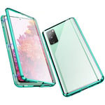 Jonwelsy Case for Samsung Galaxy S20 FE 5G, Magnetic Adsorption Metal Bumper Frame Flip Cover with 360 Degrees Double sides Transparent Tempered Glass Case for Samsung Galaxy S20 FE (Green)