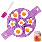 KeepingcooX Egg Omelettes Maker Mold with 7 Holes 4 Shapes, Nonstick Silicone, Heart& Flower& Circle& Square Pancake Mould, Create More Fun, for Pot, Pan, Stovetop, Microwave, Plus Basting Brush